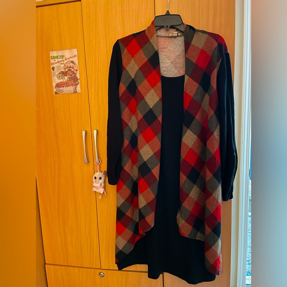 Black dress with beautiful colored sweater “One-piece”. Long sleeves